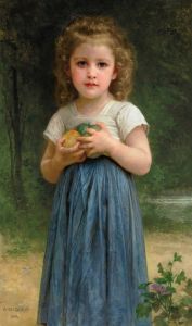 Petite fille tenant des pommes dans les mains