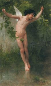 Cupid flying over water