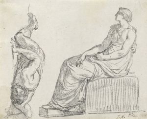Seated Woman and Man Sprawling on the Ground
