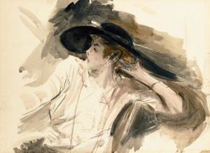 Young woman wearing a large  hat