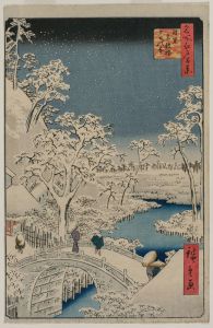 Picture of Twilight at the Drum Bridge in Meguro, from the series 100 Views of Famous Places in Edo