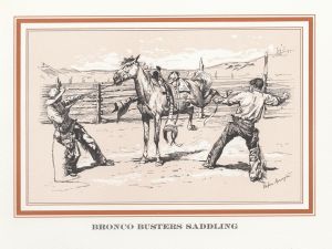 Bronco busters saddling