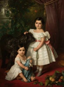 Portrait of Maria Róża Kronenberg and Róża Maria Karolina Kronenberg with a dog
