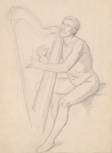 Nude male study to the painting ‘King David playing the harp’