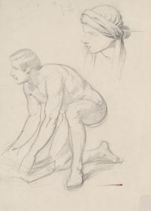 Nude sketch and study of the head in a turban for the figure of Joseph of Arimathea to the painting ‘Entombment’