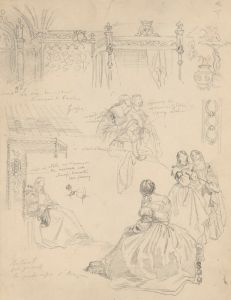 Sketches of costumes, furniture and architectural details