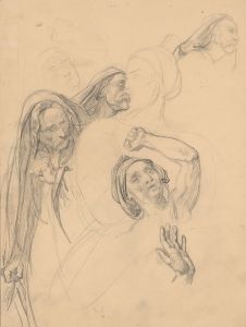 Sketches of the heads of witnesses to the death of St. Matthias to the painting ‘Martyrdom of St. Matthias’