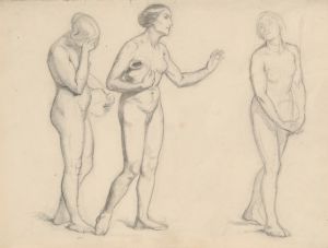 Study of female nudes to figures of three Marys for the painting ‘Three Marys’