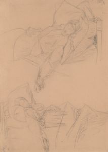 Two sketches of Barbara lying in bed for the painting ‘Death of Barbara Radziwiłł’