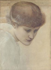 Head study of Dorothy Dene looking downwards, for ‘The Golden Stairs’