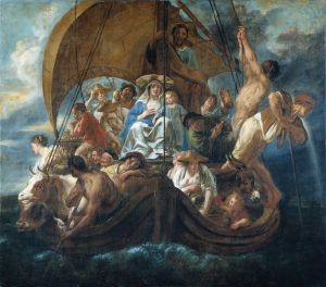 The Holy Family With Various Persons And Animals In A Boat