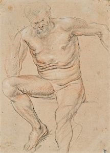 An academy of a male nude seated