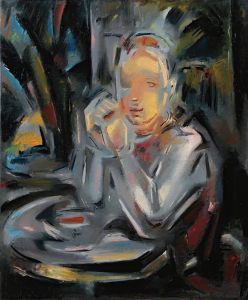 Jeune Assis À Table Face À Une Tasse