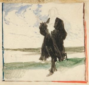 Cloaked man in landscape