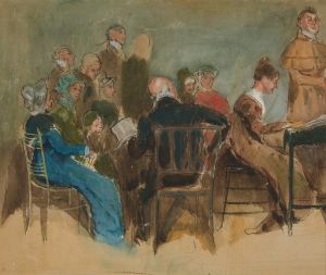 Sketch of women in an interior – unidentified illustration