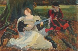 Studies for ‘Fair is my love’, painting in the Municipal Art Gallery, Preston, England.
