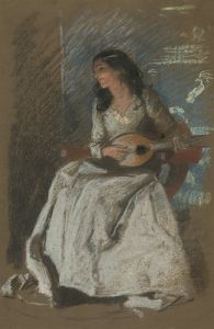 Study of lady playing mandolin