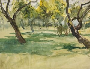 Orchard with Farm Cart