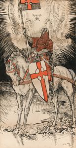 Drawing for the poster publicizing the exhibition for and publication of the book of Abbey’s Quest of the Holy Grail in New York City