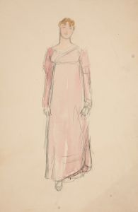 Sketch of a woman in pink – costume study for a play
