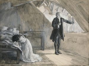 ‘Beside the bed where parting life was laid…,’ illustration for Oliver Goldsmith’s The Deserted Village