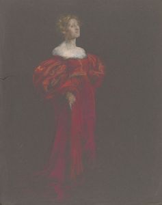 Female figure in blue and pink