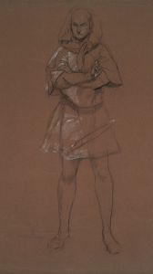Figure study. Man in medieval costume. Possibly a study for ‘Hamlet’