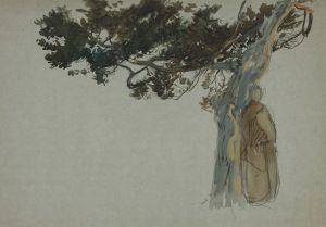 Figures standing beneath a tree