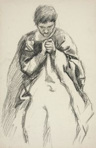 Robed figure, praying; study for The Quest of the Holy Grail mural series at Boston Public Library