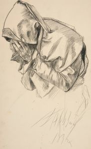 Study of a robed figure, crying, for The Quest of the Holy Grail mural series at Boston Public Library