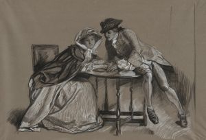 Study. Lady and Gentleman in conversation across a table