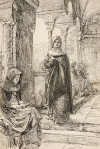 Two female figure in cloister, from The Cloister
