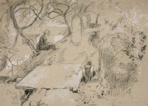 Woman seated on bench in a garden or public park