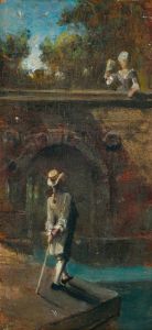 Gallant scene at a river bridge