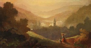 Berglandschaft mit Sennerin und Kind