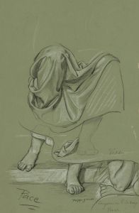 Study of drapery and details of feet and an elbow