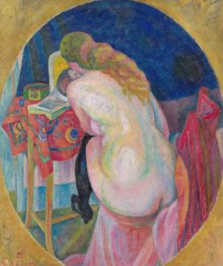 Nude woman reading