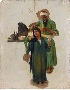 Study Of A Man And A Girl Holding A Bowl