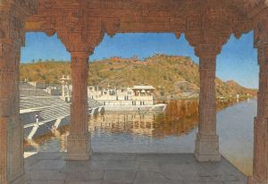 Rajnagar. Marble Embankment Decorated with Bas-Reliefs on a Lake in Udaipur