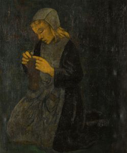Jeune bretonne tricotant