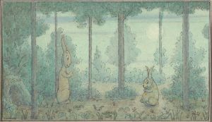 Two Rabbits in a Wood