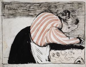 Old woman setting the table
