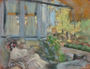 Madame Hessel lisant sur la terasse du Clos Cézanne