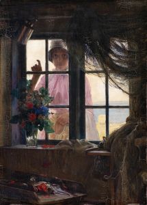 After the Bath. A Young Girl Knocking at the Fisherman’s Window