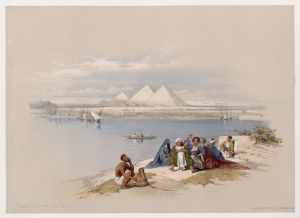 Pyramids of Gezeeh [Giza], from the Nile.