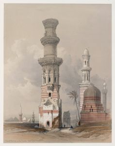 Ruined mosques in the desert, west of the Citadel.