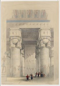 View from under the portico of the Temple of Dendera [Dandara].