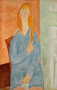 Jeune fille assise, les cheveux dénoués