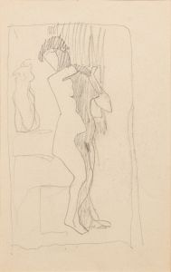 Femme nue debout de trois quarts vers la droite