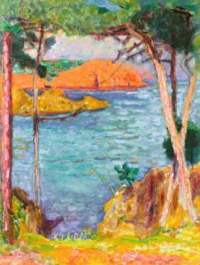 Bord de mer, pins et rochers rouges
